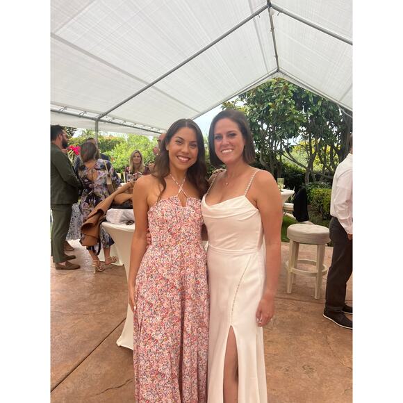 En Saison women's Pink White Green Floral Cross Halter Midi Dress Size Small - Picture 5 of 5